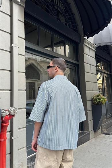 Yeşil Şerit Detay Ön Cepli 07 PH Oversize Gömlek