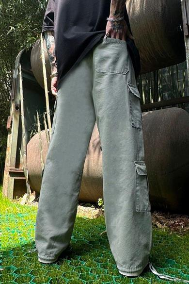 Yeşil Tasarım Çift Cepli Kargo Baggy Pantolon
