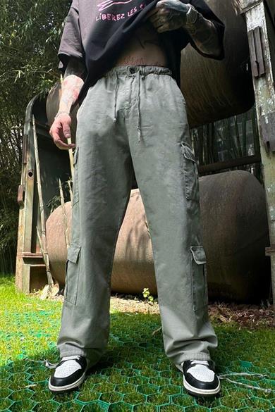 Yeşil Tasarım Çift Cepli Kargo Baggy Pantolon