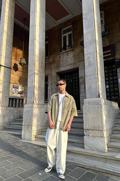 Yeşil Ters Dikiş Ön Cepli 10 PH Boxy Fit Oversize Gömlek
