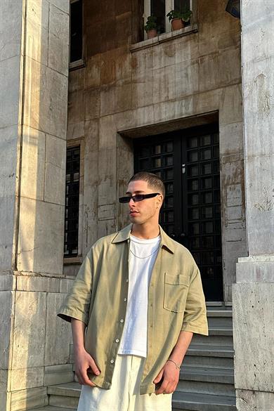 Yeşil Ters Dikiş Ön Cepli 10 PH Boxy Fit Oversize Gömlek