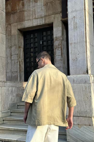 Yeşil Ters Dikiş Ön Cepli 10 PH Boxy Fit Oversize Gömlek