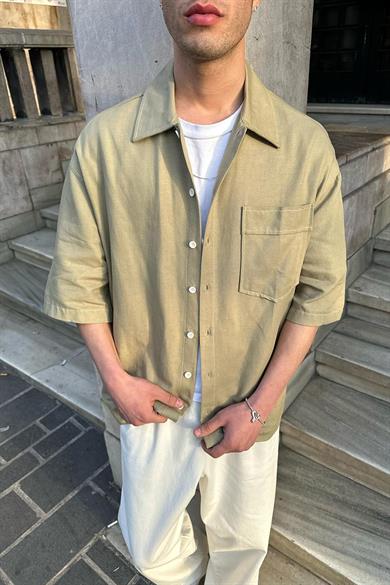 Yeşil Ters Dikiş Ön Cepli 10 PH Boxy Fit Oversize Gömlek