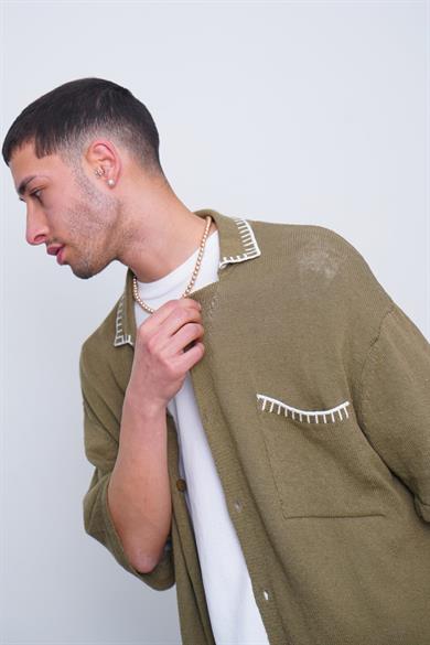 Yeşil Vintage İnce Örme Triko CH Oversize Hırka