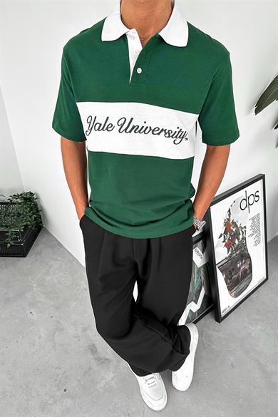Yeşil Yale University PM Oversize Polo Yaka Tişört