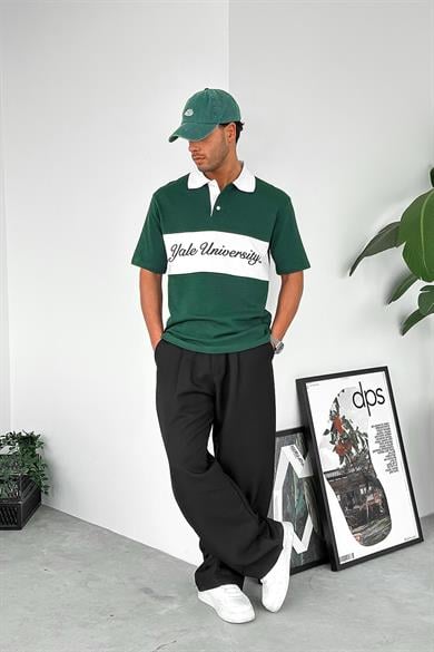 Yeşil Yale University PM Oversize Polo Yaka Tişört
