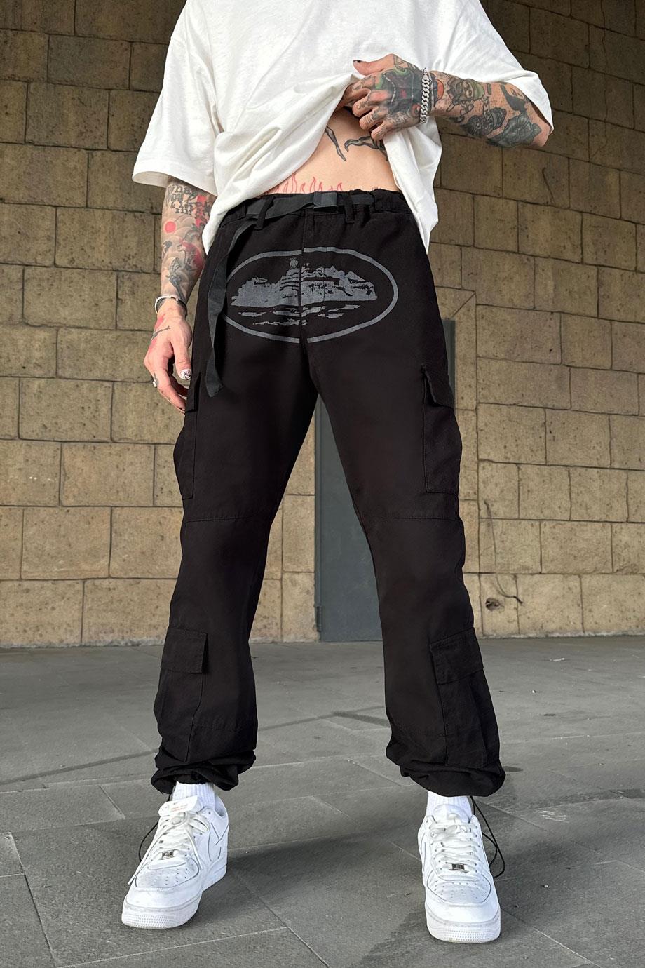 Siyah Antrasit Circular Art DL Kemer Detay Kargo Cepli Ayarlanabilir Baggy  Pantolon