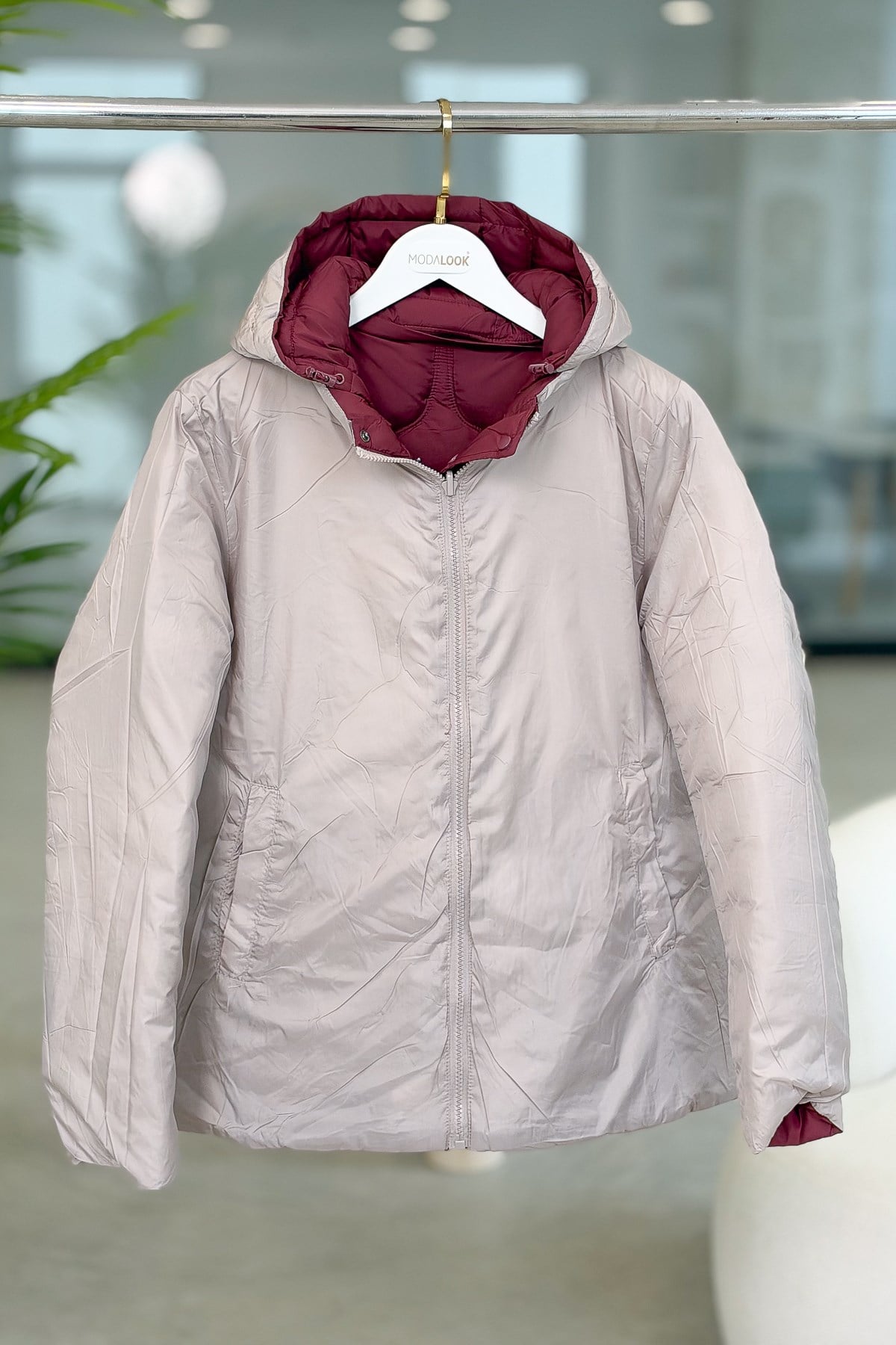 Çift Taraflı Kullanılan Anorak Mont Bordo Renk