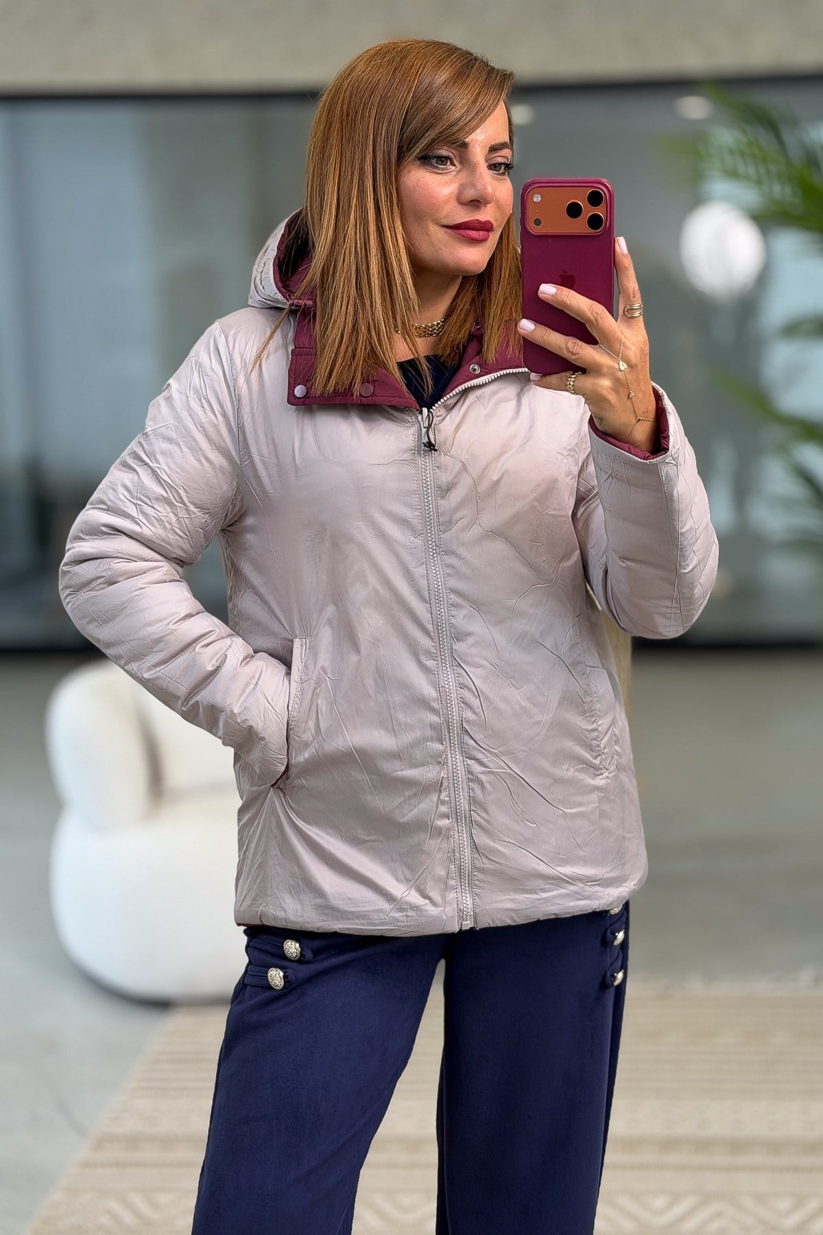 Çift Taraflı Kullanılan Anorak Mont Bordo Renk