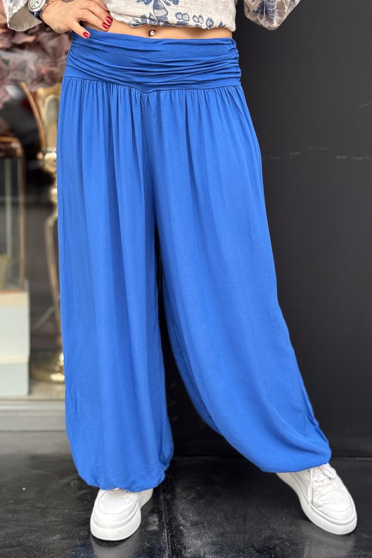 Düz Basic Renk Pamuklu Şalvar Saks Renk