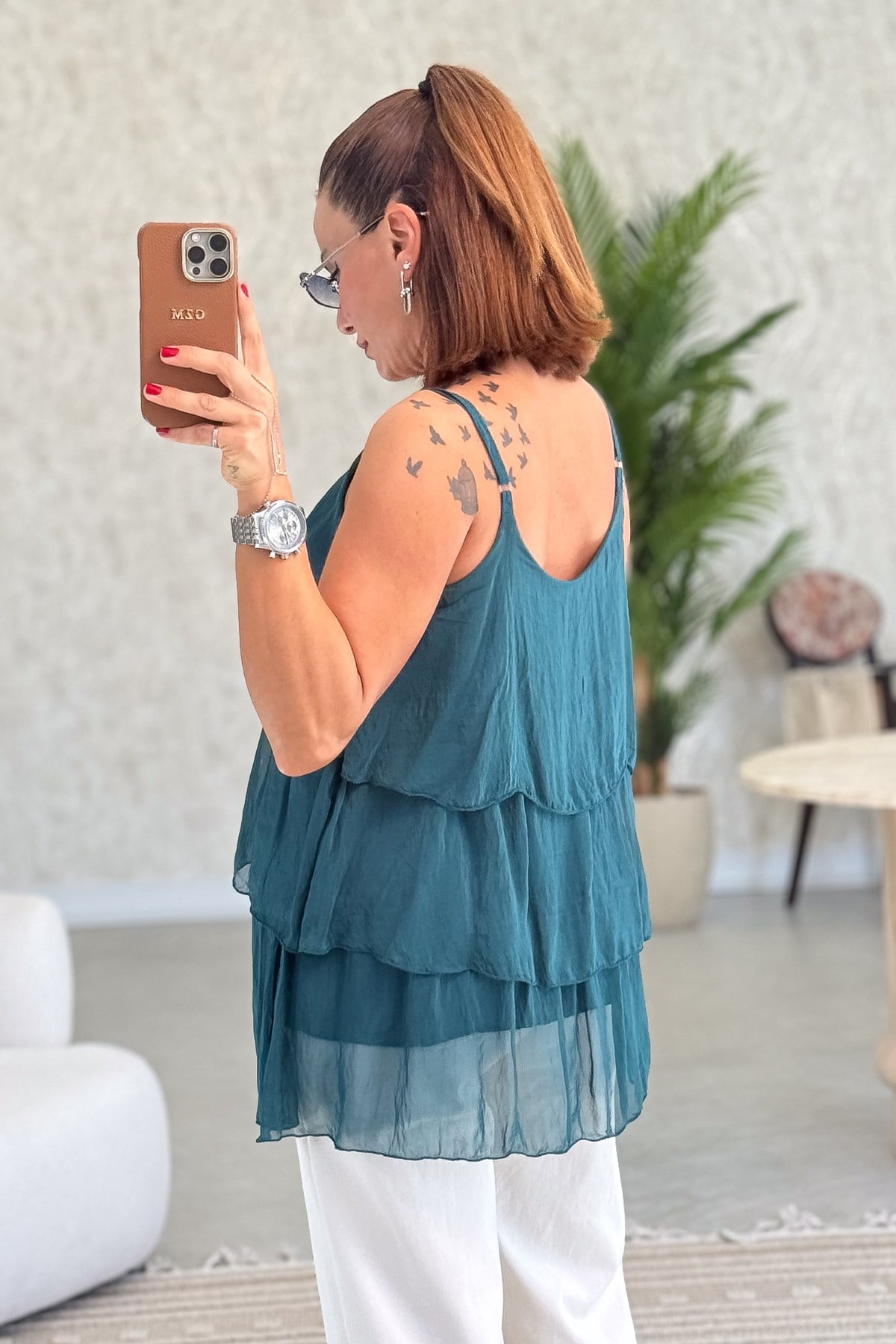 Kat Kat Askılı İpek Bluz Nefti Yeşil Renk