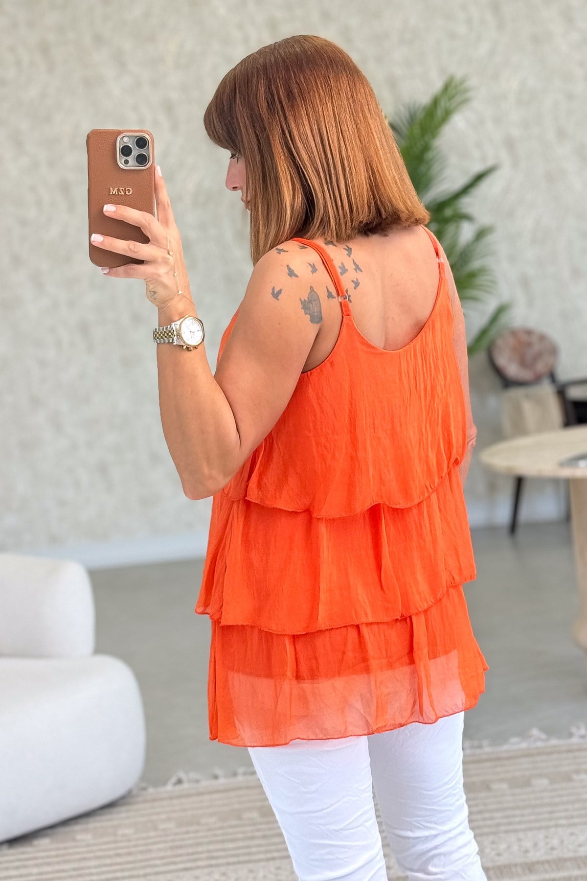 Kat Kat Askılı İpek Bluz Turuncu Renk