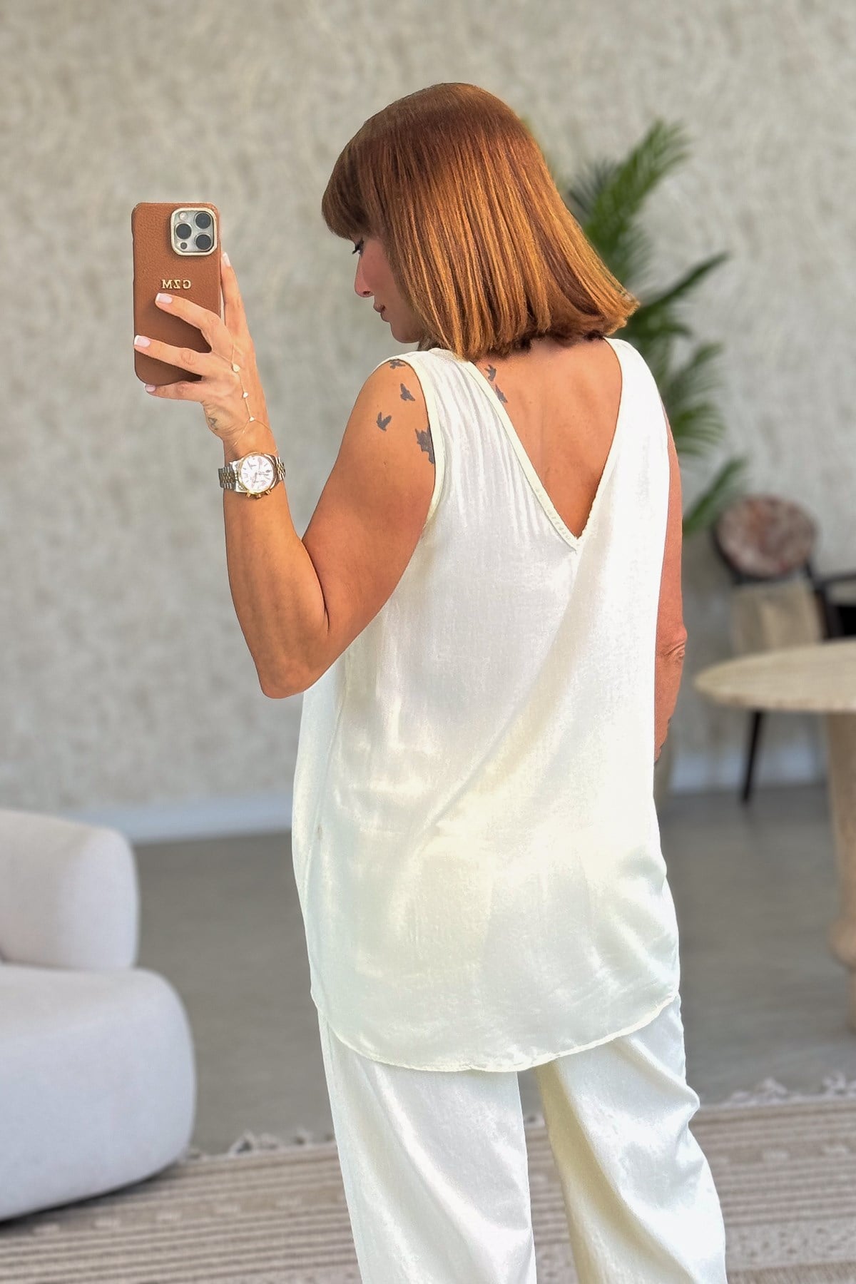Kolyeli Viskon Kolsuz Bluz Sarı Renk