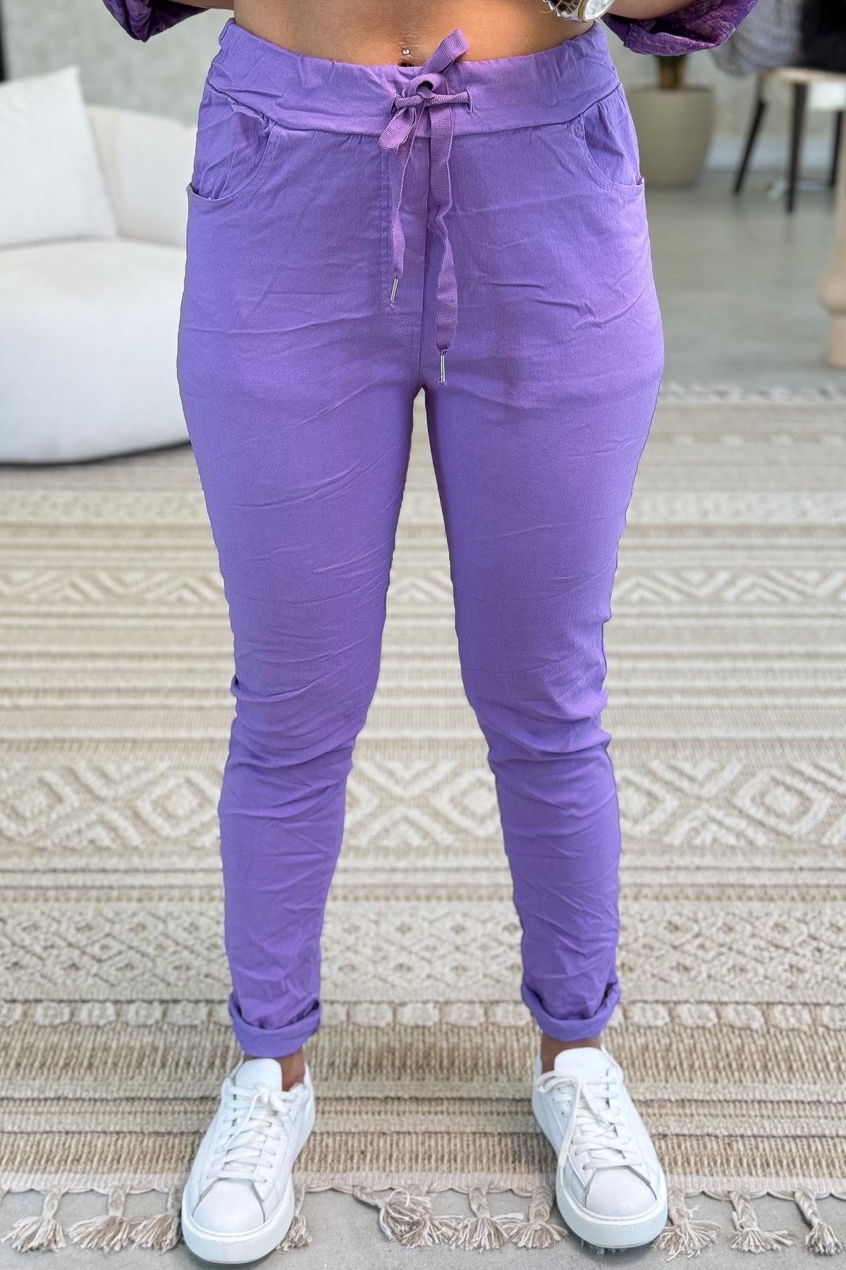Likralı Düz Basic Pantolon Açık Mor Renk