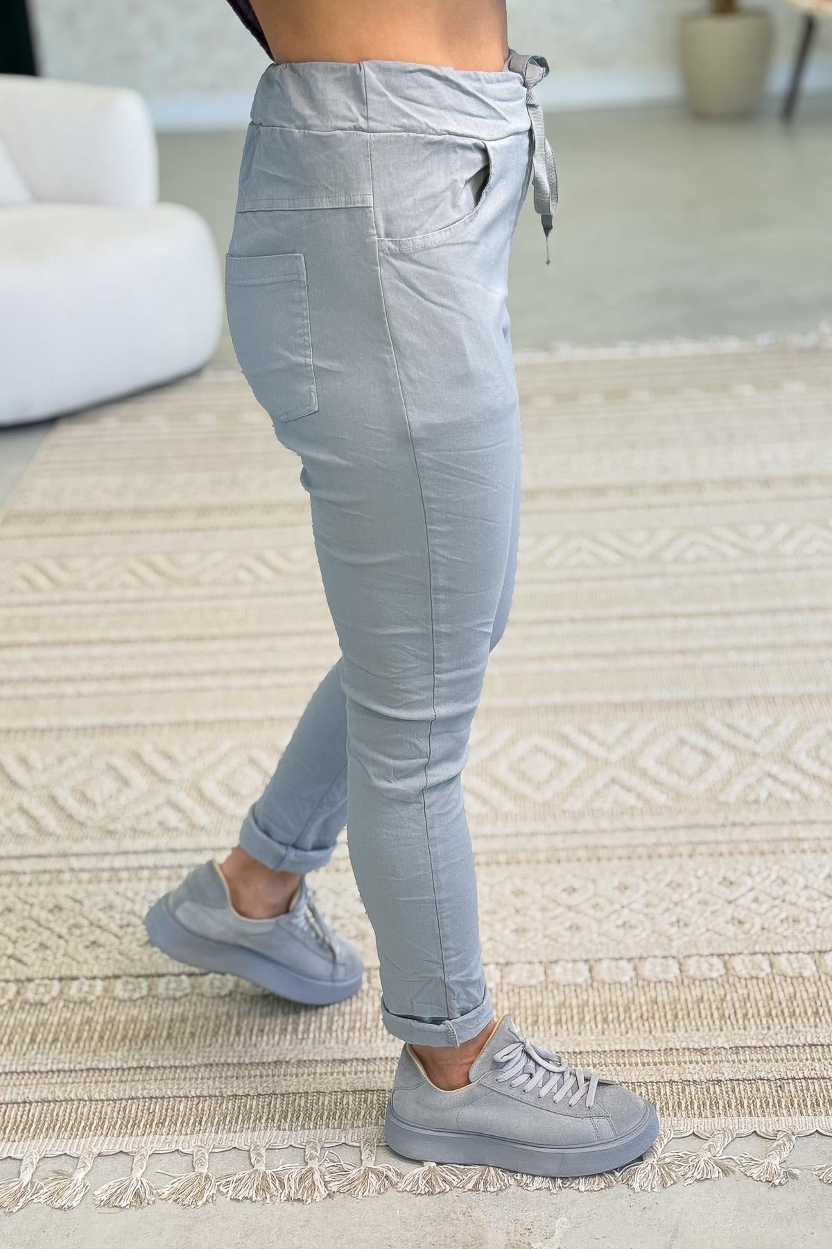 Likralı Düz Basic Pantolon Füme Renk