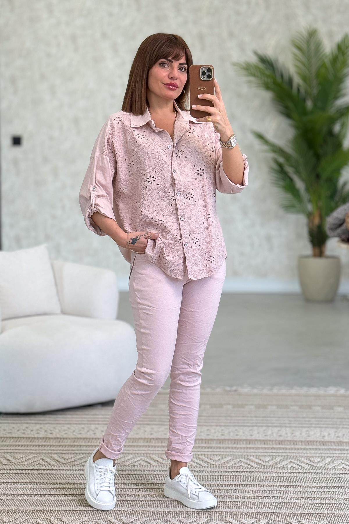Likralı Düz Basic Pantolon Pudra Renk