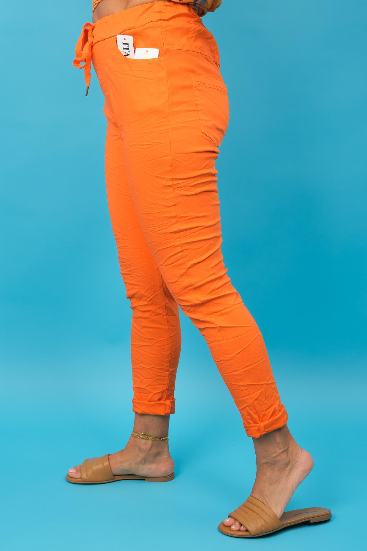 Likralı Düz Basic Pantolon Turuncu Renk
