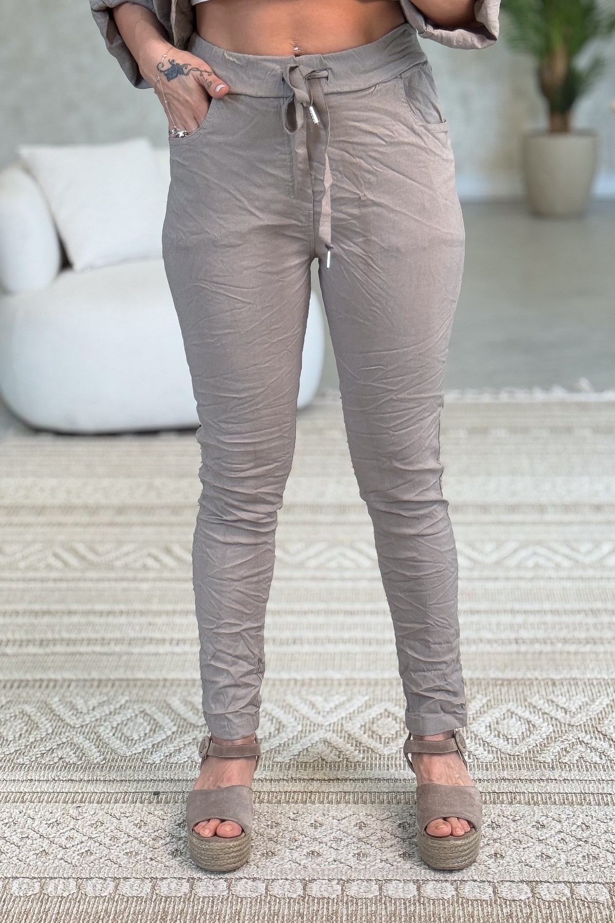 Likralı Düz Basic Pantolon Vizon Renk
