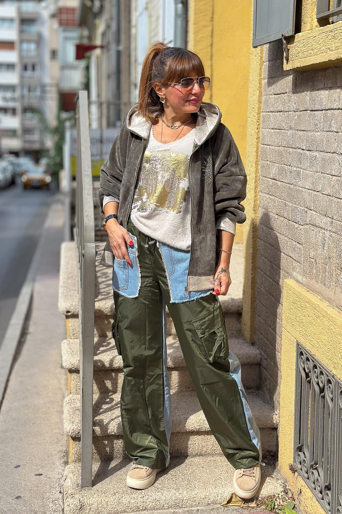 Tasarım Kot Pantolon Haki Renk