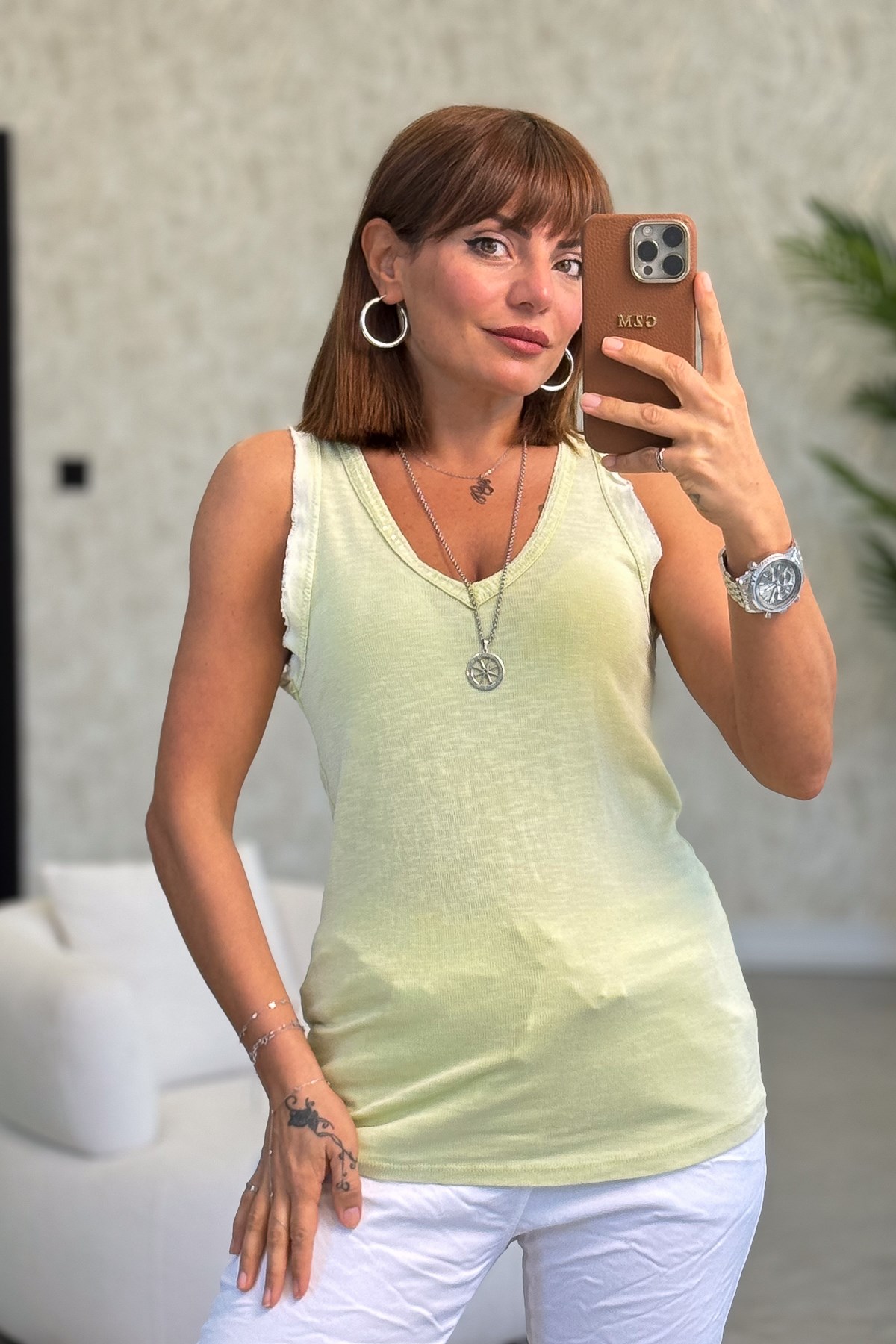 Yakası Pullu Fitilli Kolsuz Badi Fıstık Yeşil Renk