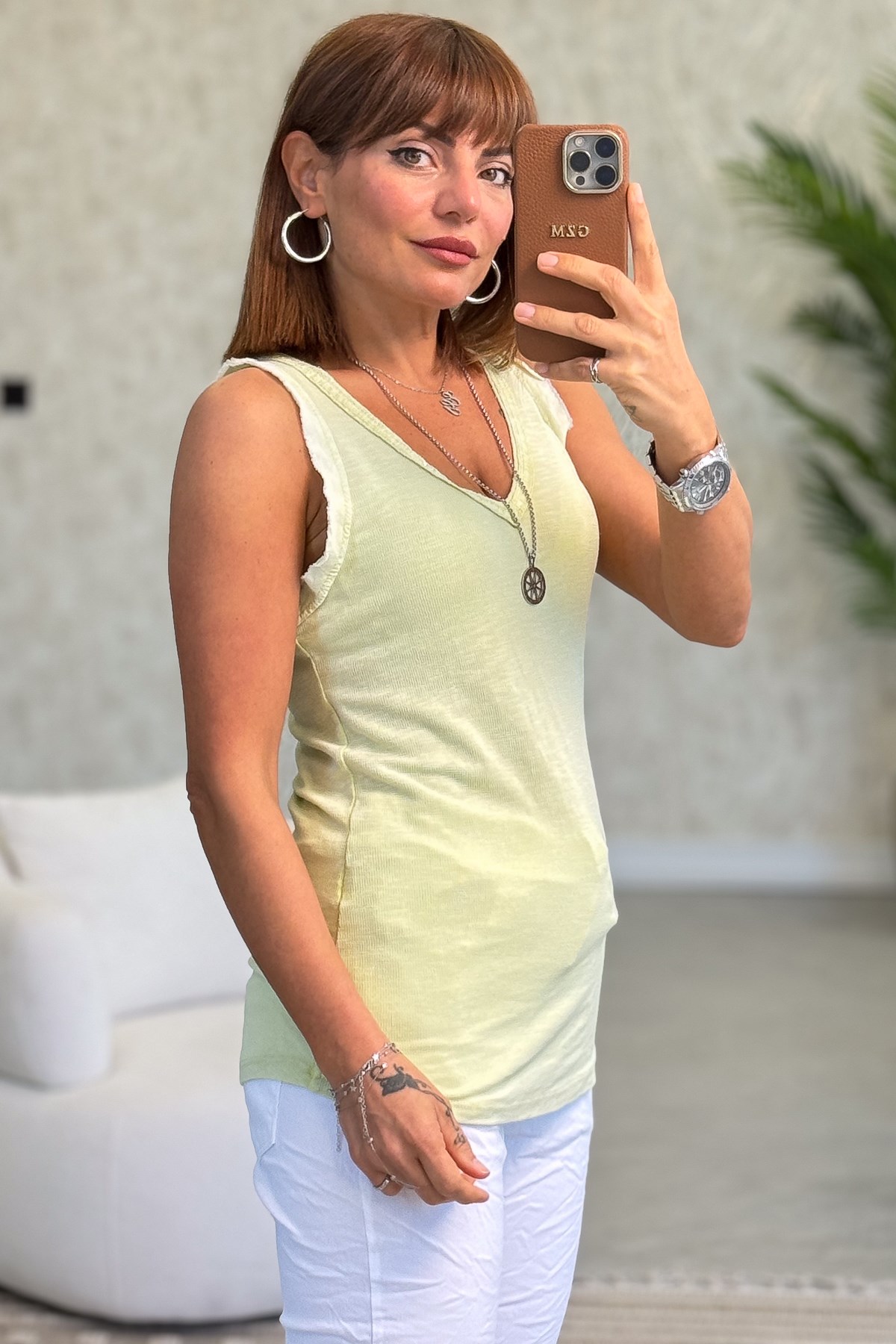 Yakası Pullu Fitilli Kolsuz Badi Fıstık Yeşil Renk