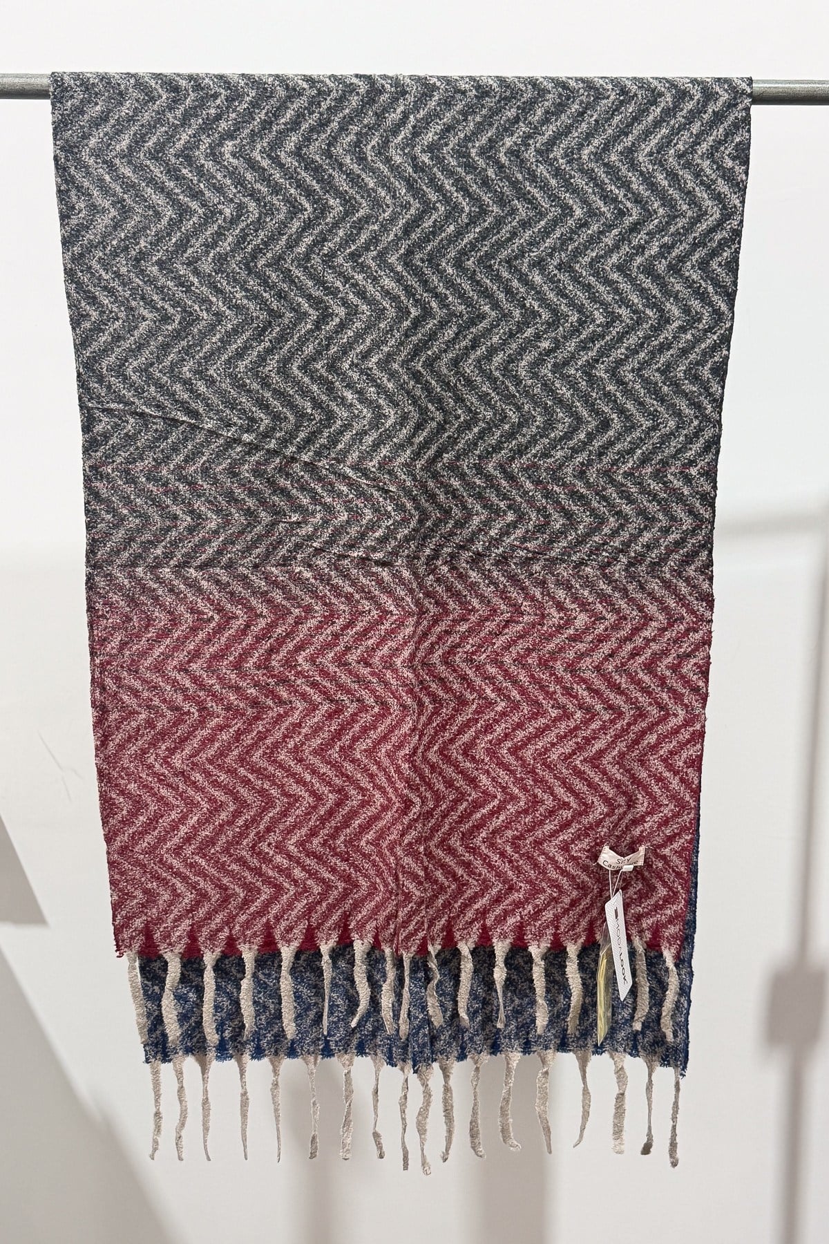 Zikzak Desen Kaşmir Şal Bordo Renk