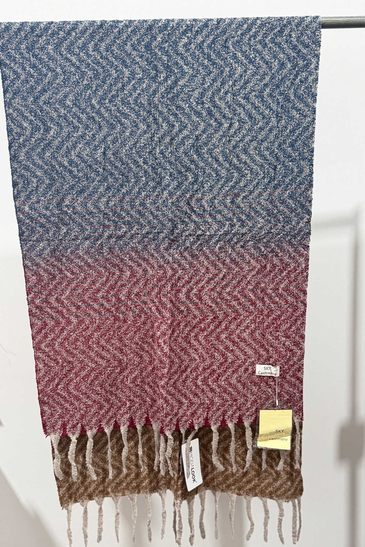 Zikzak Desen Kaşmir Şal Bordo Renk