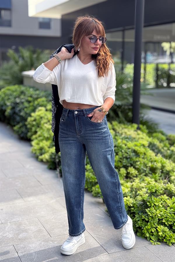 Aksesuarlı Basic Kot Pantolon Mavi Renk