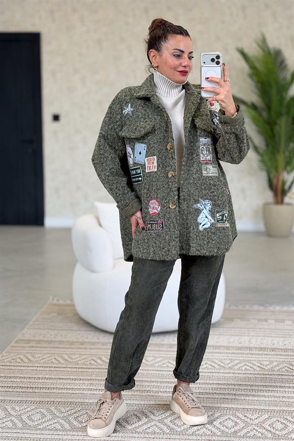 Amblemli Keçe Kaban Haki Renk