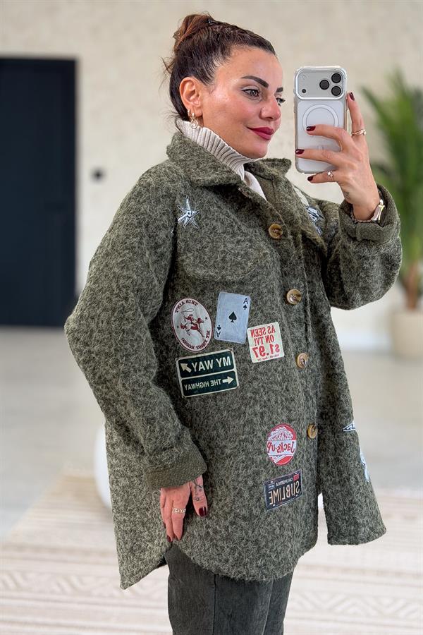 Amblemli Keçe Kaban Haki Renk