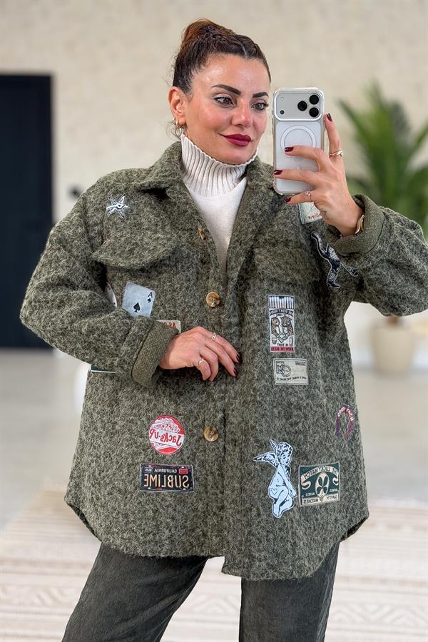 Amblemli Keçe Kaban Haki Renk