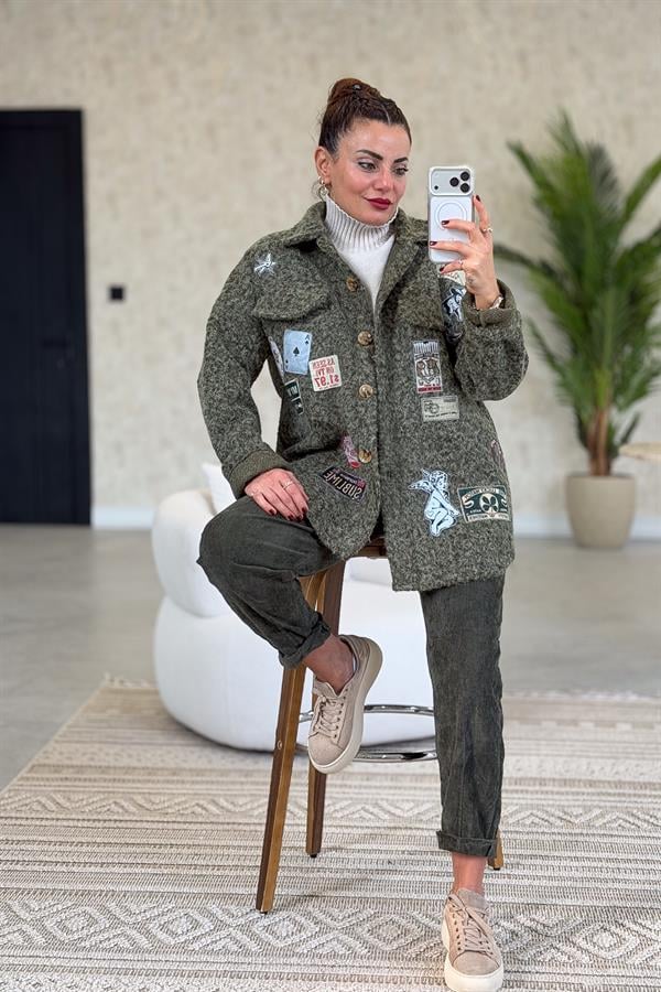 Amblemli Keçe Kaban Haki Renk