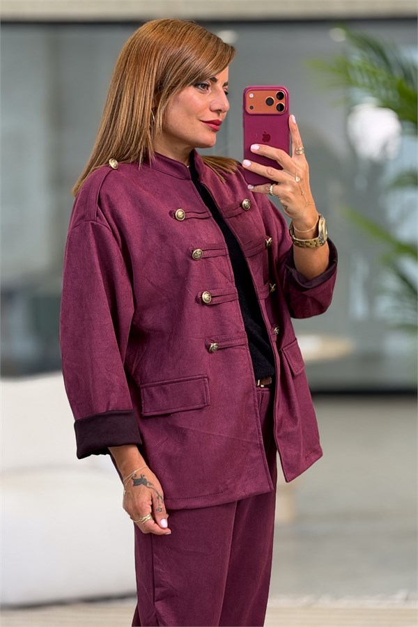 Apoletli Güderi Ceket Bordo Renk