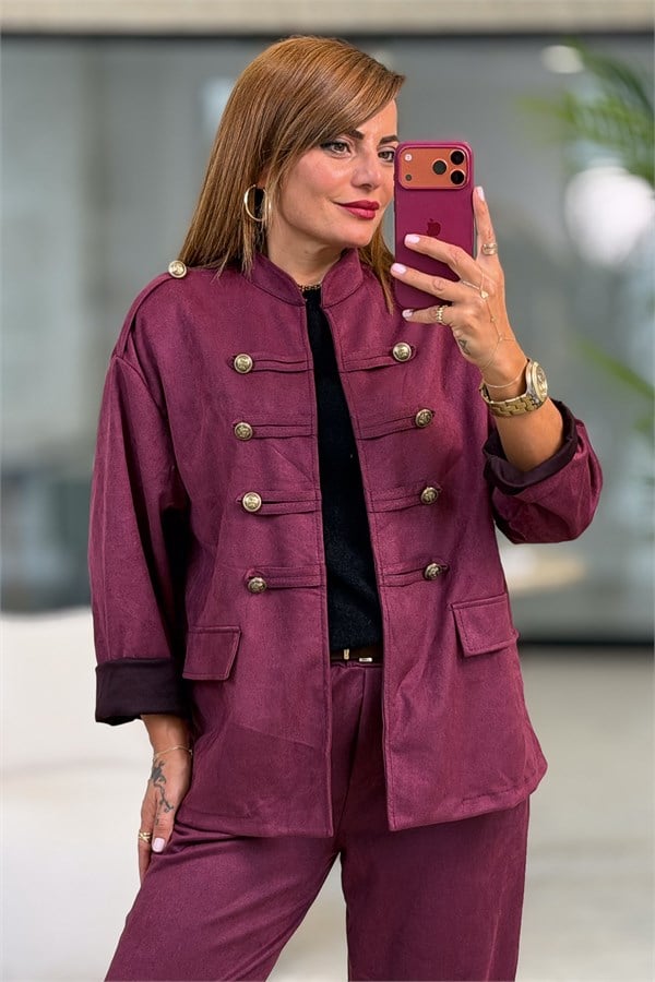 Apoletli Güderi Ceket Bordo Renk