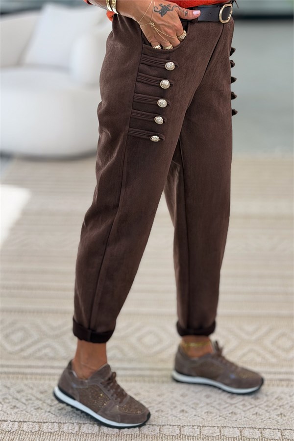 Apoletli Güderi Pantolon Kahverengi Renk