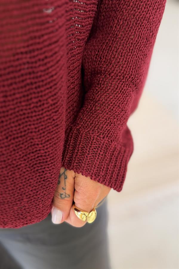 Asimetrik Kesim Merserize Triko Bordo Renk