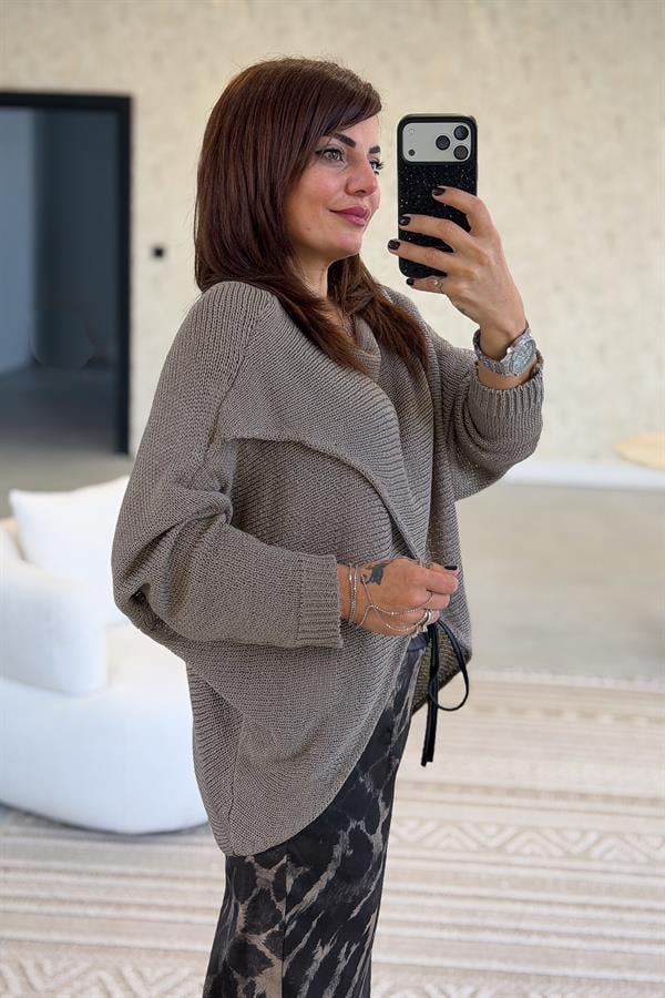 Asimetrik Kesim Merserize Triko Vizon Renk