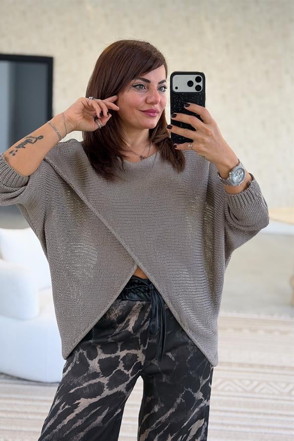 Asimetrik Kesim Merserize Triko Vizon Renk