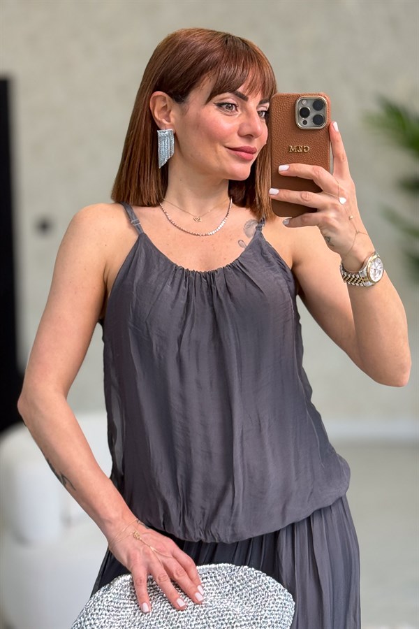 Askılı İpek Tulum Antresit Renk