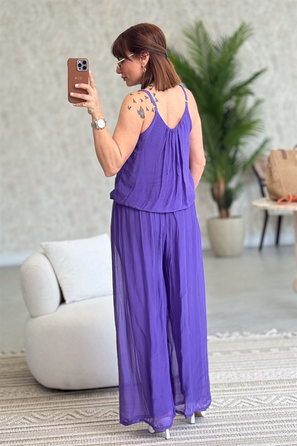 Askılı İpek Tulum Mor Renk