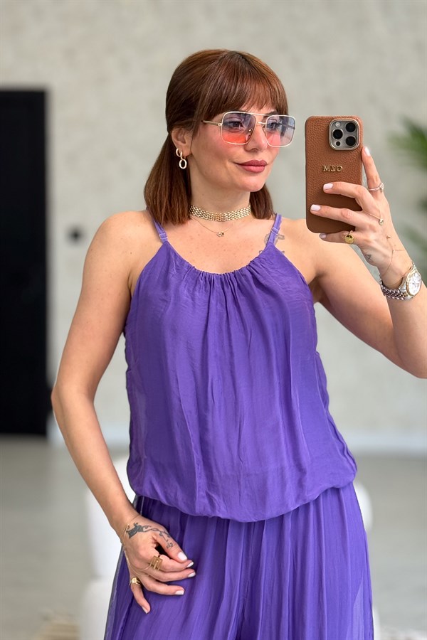 Askılı İpek Tulum Mor Renk