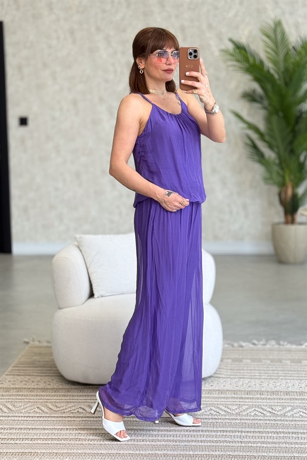 Askılı İpek Tulum Mor Renk