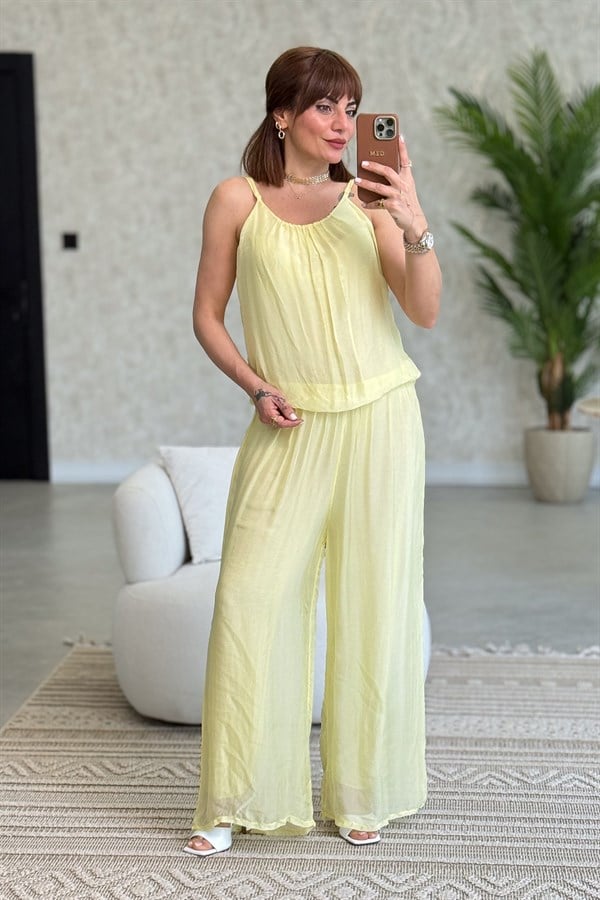 Askılı İpek Tulum Sarı Renk