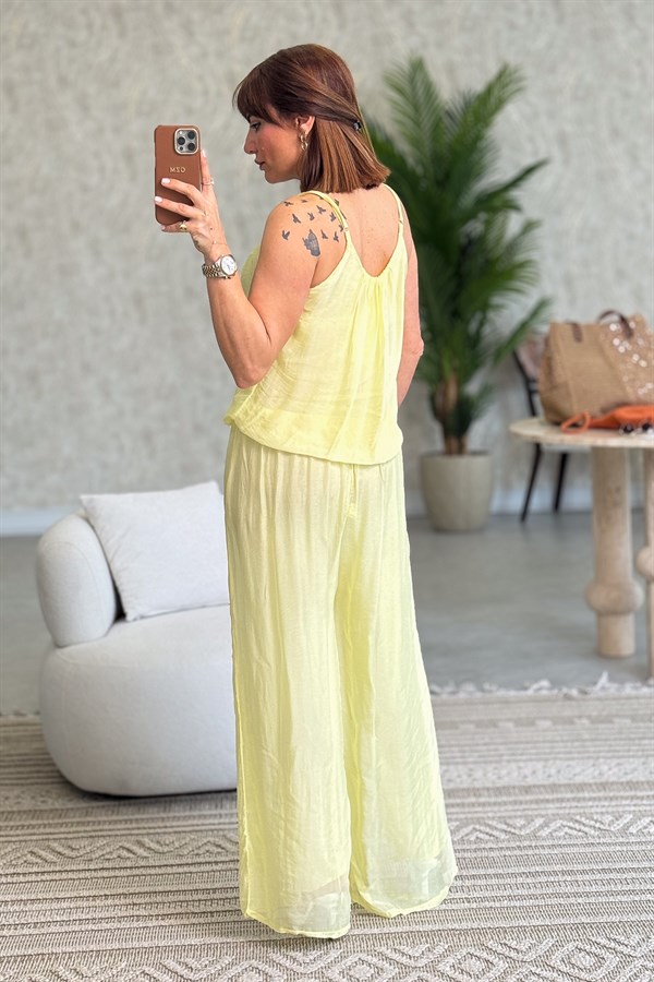 Askılı İpek Tulum Sarı Renk