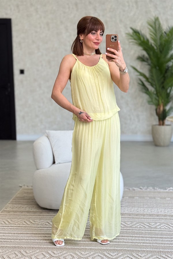 Askılı İpek Tulum Sarı Renk