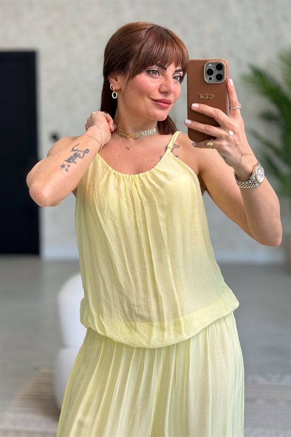 Askılı İpek Tulum Sarı Renk
