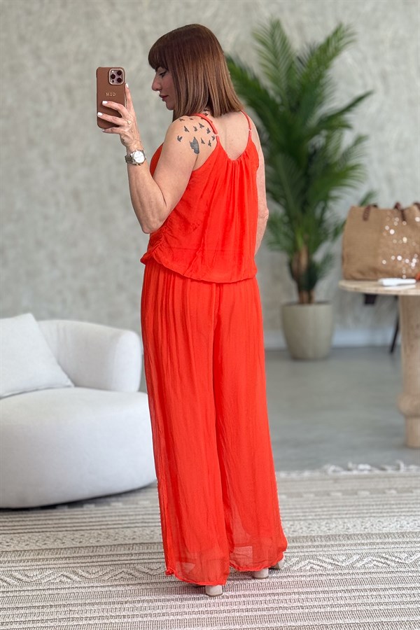 Askılı İpek Tulum Turuncu Renk