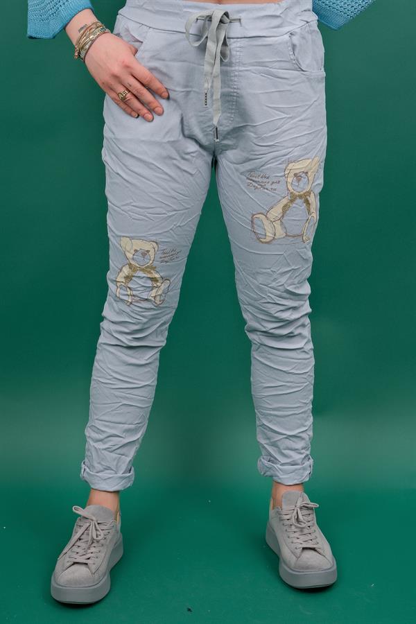 Ayıcık Desenli Likralı Pantolon Gri Renk