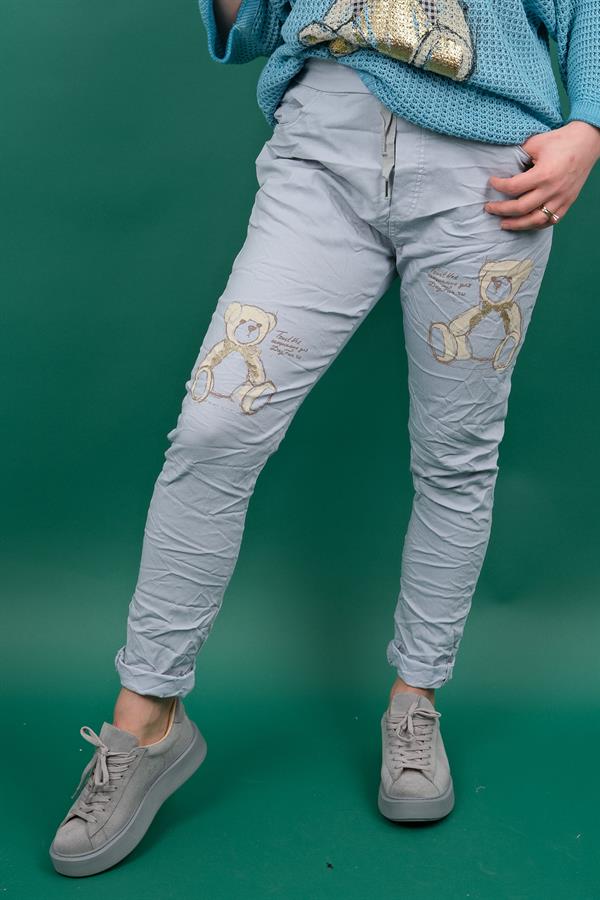 Ayıcık Desenli Likralı Pantolon Gri Renk