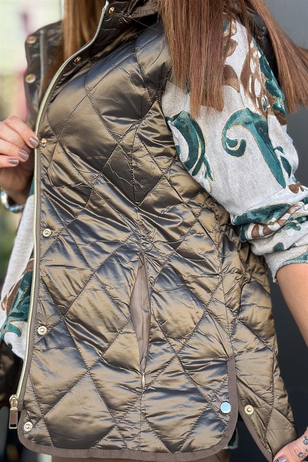 Baklava Desenli Anorak Yelek Kahverengi Renk